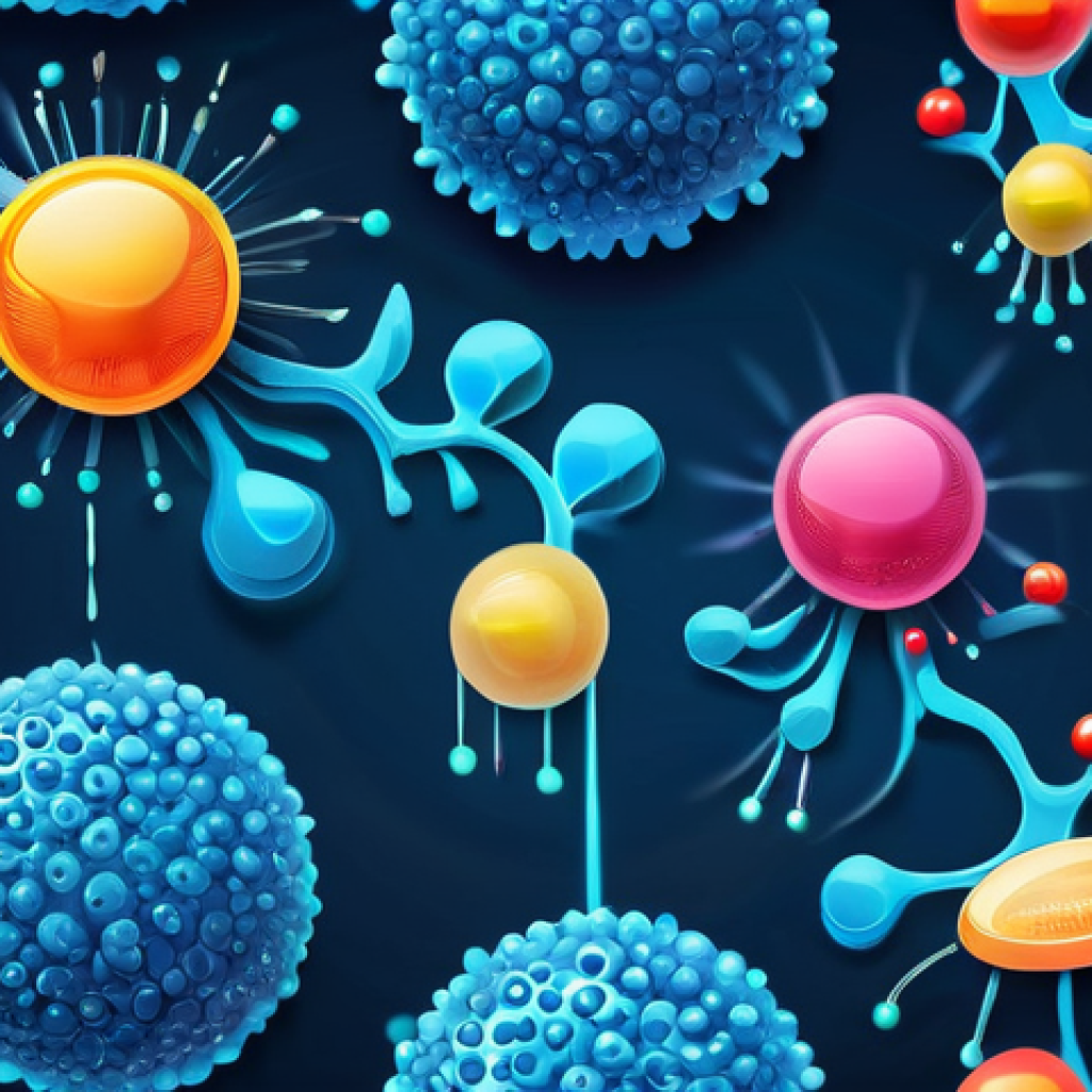 식품의 가수분해 반응 - A vibrant, detailed illustration showcasing the internal process of hydrolysis within a stylized hum...