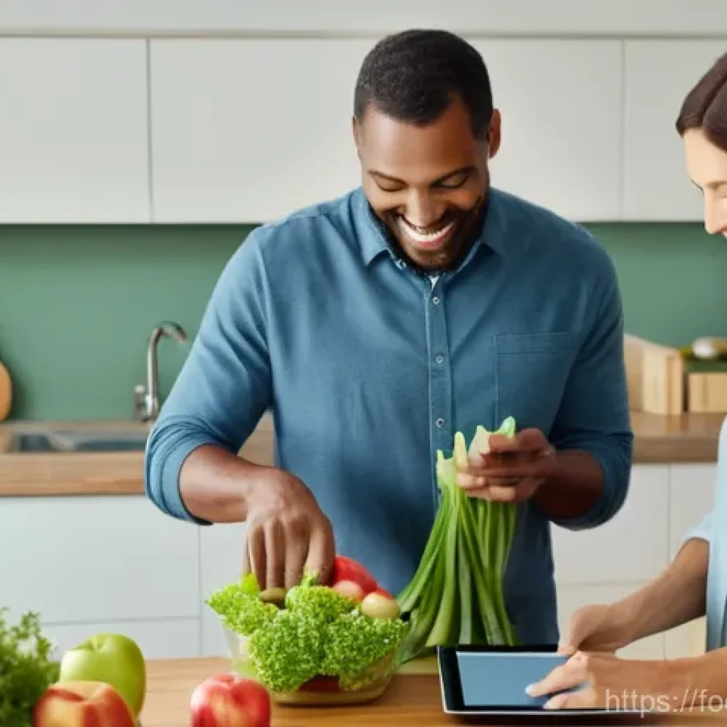식품 유해물질 제거 기술 - A bright and airy modern kitchen scene where a diverse family (mother, father, and a school-aged chi...