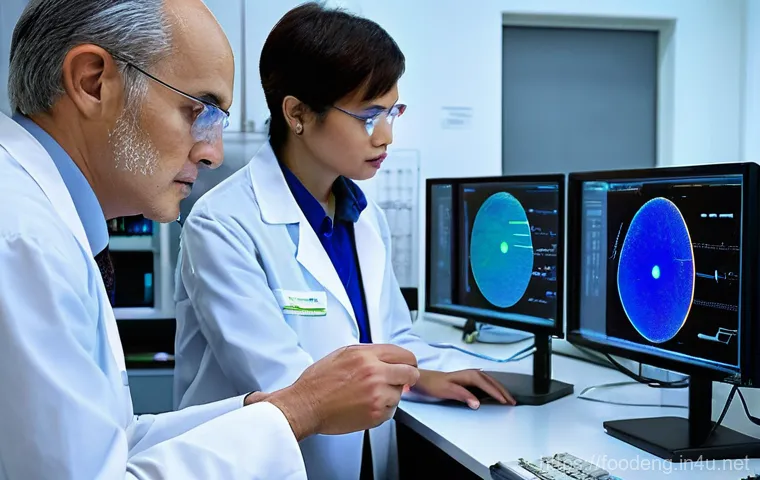 식품 공학에서의 전자기파 응용 - A close-up shot of a sleek, futuristic handheld device emitting a translucent, soft blue terahertz w... 식품 공학에서의 전자기파 응용 - A close-up shot of a sleek, futuristic handheld device emitting a translucent, soft blue terahertz w...